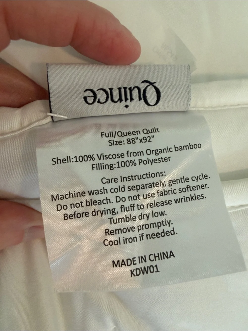 Quince Bamboo Dream Quilt – Full/Queen – White – No Shams
